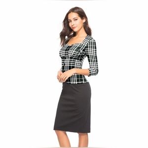 STYLE BY SHEZ Plaid Houndstooth Bodycon Midi Pencil Dress Size XL